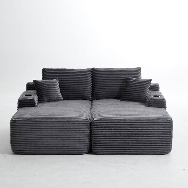 Oversized Boneless Double Chaise Lounge, Sectional Deep Seat Cloud Couch, Oversized Compressed Loveseat Sleeper Sofa