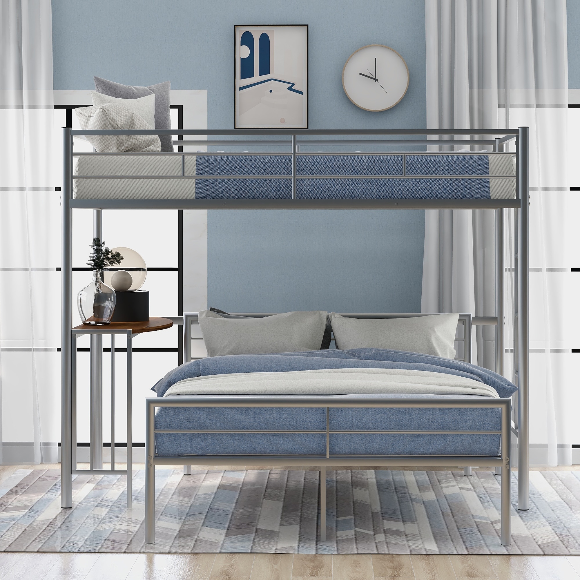 Dorel twin over full silver metal outlet bunk bed with set of 2 mattresses