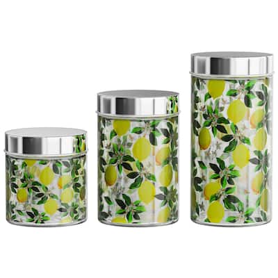 American Atelier Glass Jars Set of 3 Lemon Design - 30 oz 44 oz 59 oz