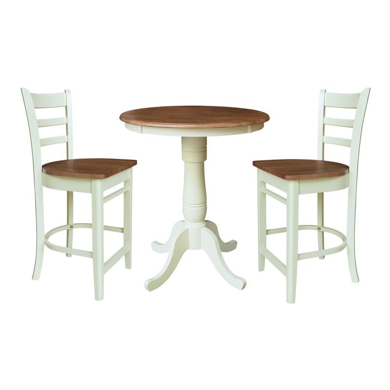 30" Round Pedestal Gathering Height Table With 2 Emily Counter Height Stools - Set of 3 Pieces