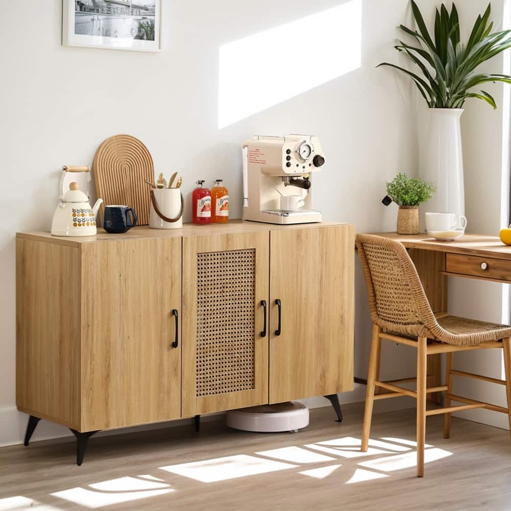 Rattan Storage Cabinet with 3 Doors, Entrance Cabinet, Large Storage Space, Kitchen Storage Cabinet - 45.3”W