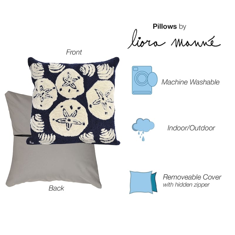 Liora Manne Frontporch Shell Toss Indoor/Outdoor Pillow Navy 18" Square