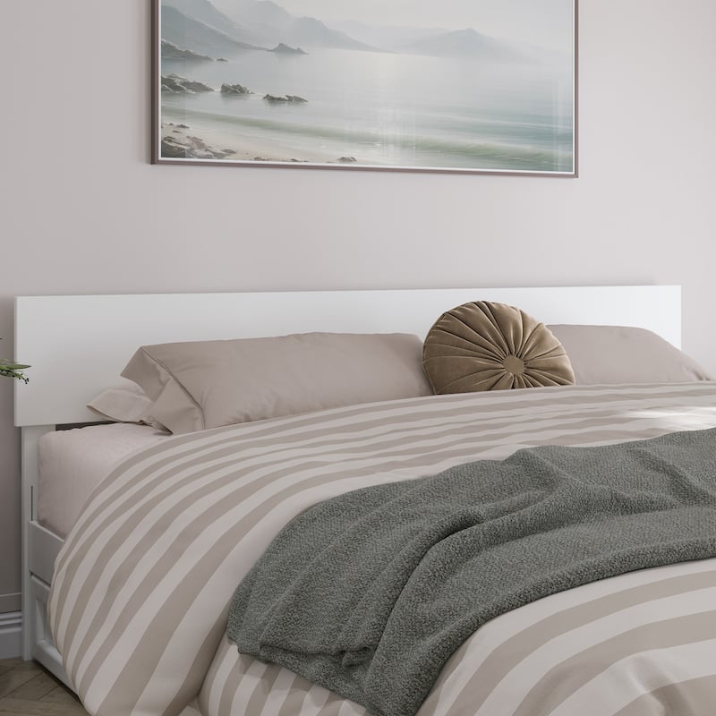 King Size Adjustable Solid Wood Panel Headboard with Modern Design, Smooth White Finish for Bedroom Beds