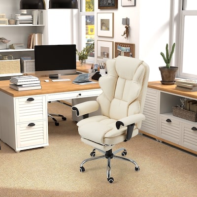 Ergonomic 6-Point Massage Office Chair with Heating, Reclining Function, Retractable Footrest, and Adjustable Armrests