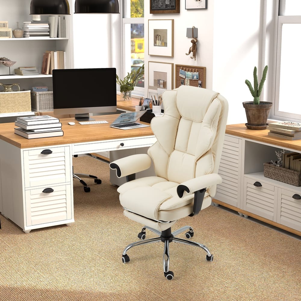 Ergonomic 6-Point Massage Office Chair with Heating, Reclining Function, Retractable Footrest, and Adjustable Armrests