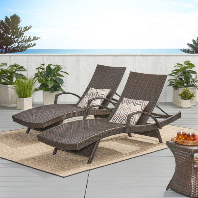 Roomfitters Salem Outdoor Wicker Chaise Lounge with Armrests, Stackable Patio Recliner, Set of 2