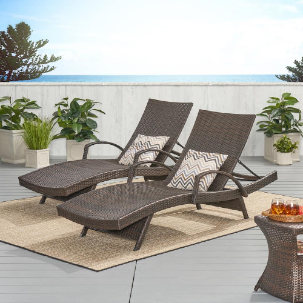 Roomfitters Salem Outdoor Wicker Chaise Lounge with Armrests, Stackable Patio Recliner, Set of 2