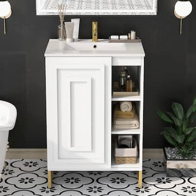 24" White Bathroom Vanity Sink Combo with Modern Design