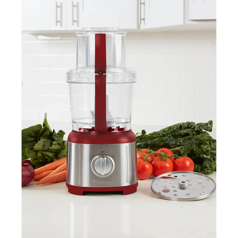 Kenmore 11Cup Food Processor and Vegetable Chopper, Red & Silver Bed