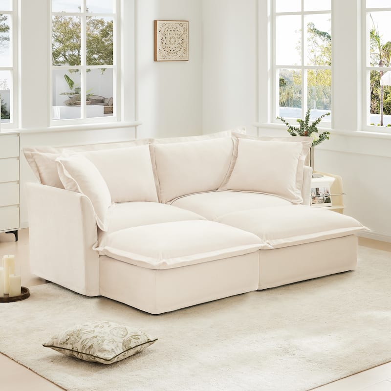 83.4" Chenille 2-Seater Sectional Sofa with Ottomans