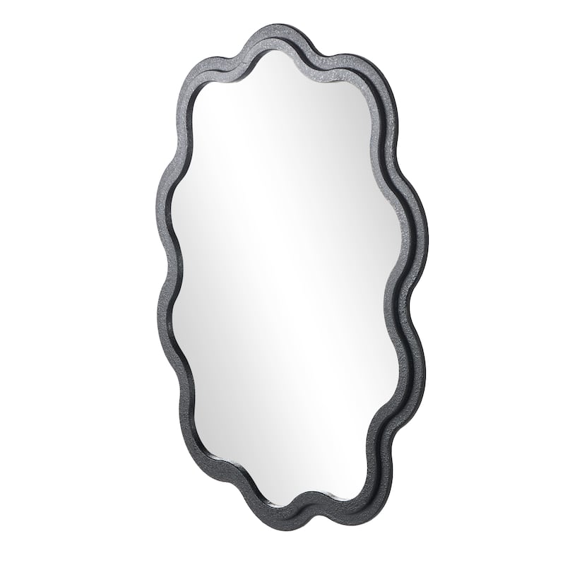 Wooden Handmade Wavy Wall Mirror with Dimensional Carved Frame - Black - Roche River Decor