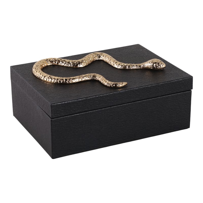 Faux Leather Storage Boxes Handles Modern Design (Set of 2) - 5" Black - 11" x 8" x 5"
