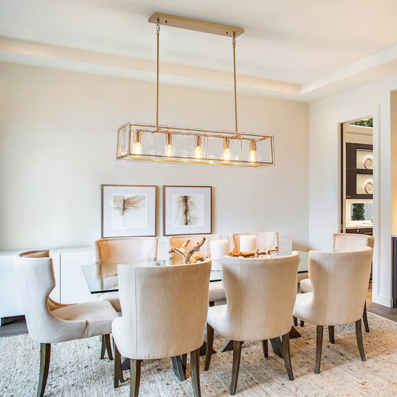 Modern 39.37" Large Rectangle Water Ripple Glass Chandelier for Dining Room - W39.4"