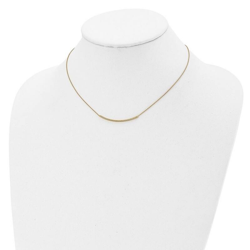 Curata 14k Italian Yellow Gold Polished Textured Curved Bar Necklace (2mm x 40mm), 18"