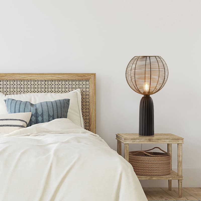 Sophia River of Goods Black Metal Base and Globe Shade 18.5-Inch Table Lamp - 10.75" x 10.75" x 18.5"