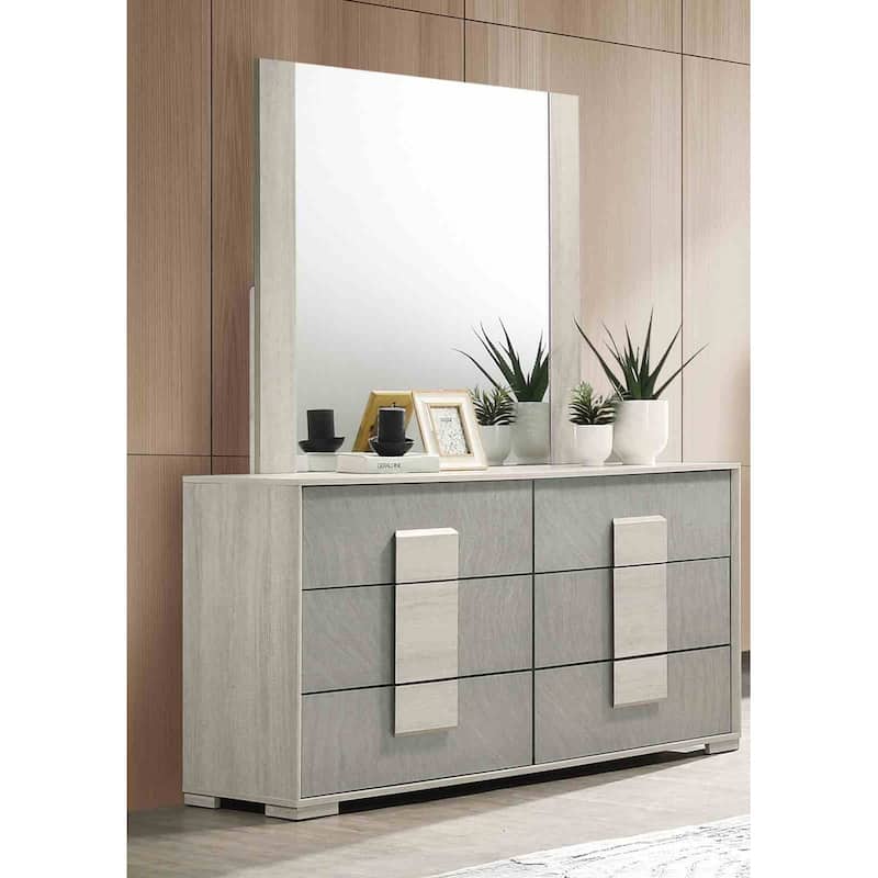 Contemporary Stone Gray Finish Bedroom Set LED Bed Nightstand Dresser Mirror Chest