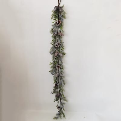 60" Artificial Christmas Garland with Pine Cones and Frosted Branches - Green