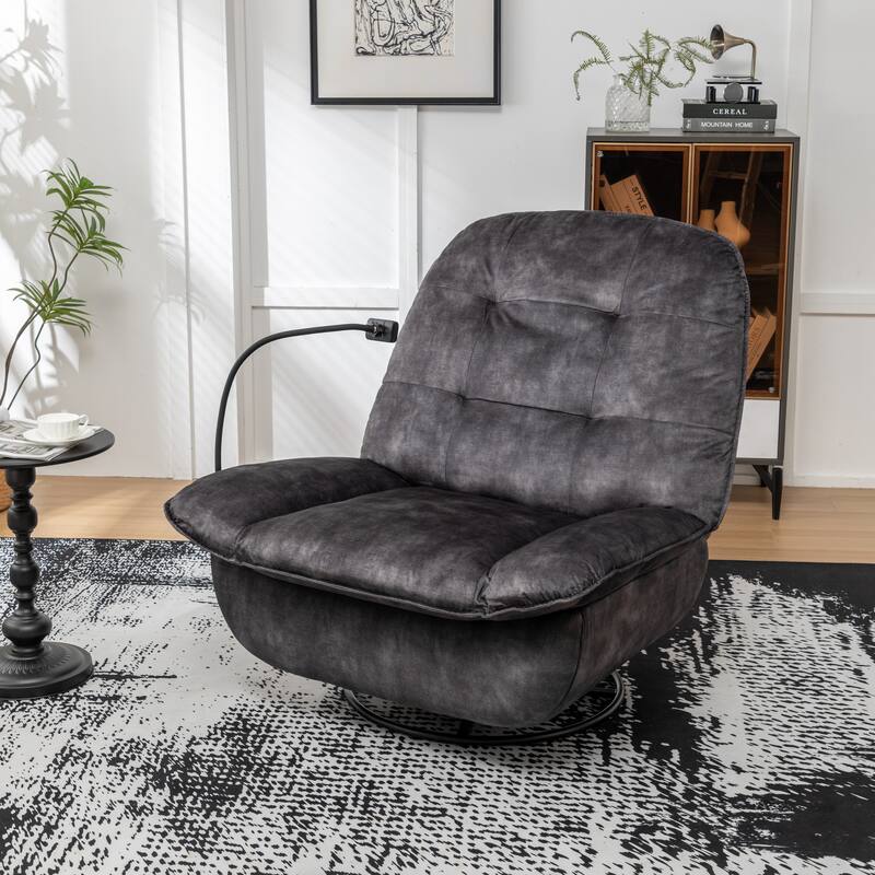 Velvet Oversized Recliner Chair with Swivel, Rocker & Phone Holder - Black