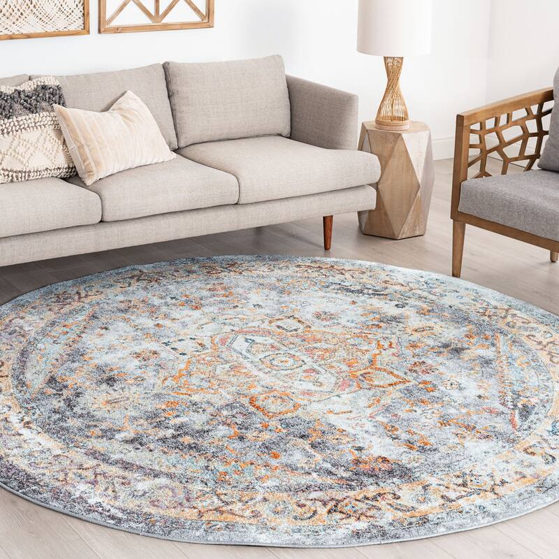 Whitfield Vintage Medallion Indoor Area Rug - 5'3'' Round - Blue