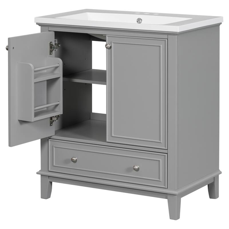 GDFStudio - Emerson 30-Inch Freestanding Bathroom Vanity with Ceramic Sink, Multi-functional Cabinet and Drawer