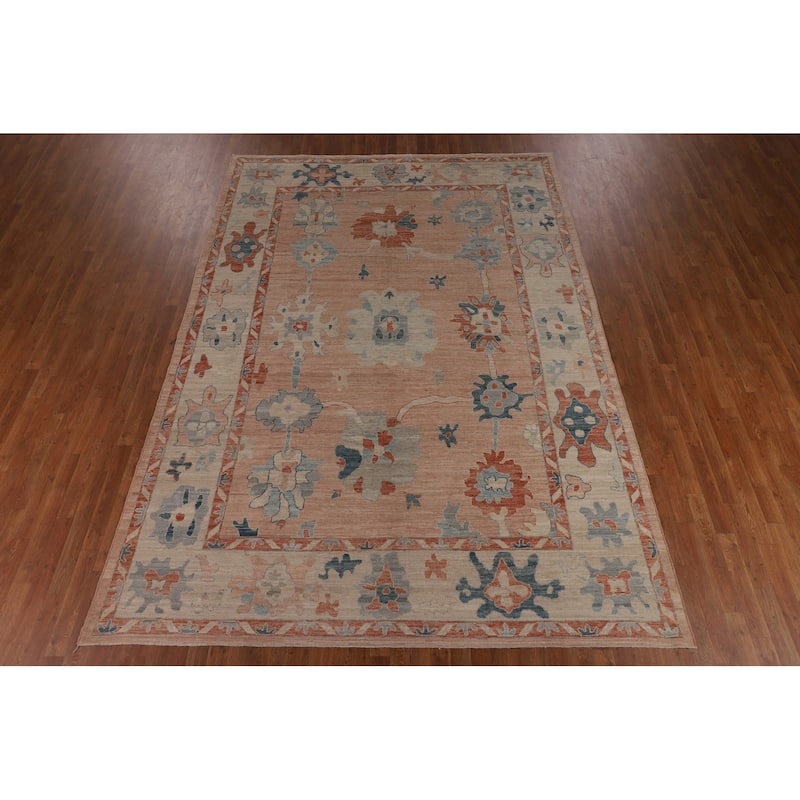 Oushak Turkish Area Rug Handmade Pink Vegetable Dye Wool Carpet - 9'2"x 11'8"
