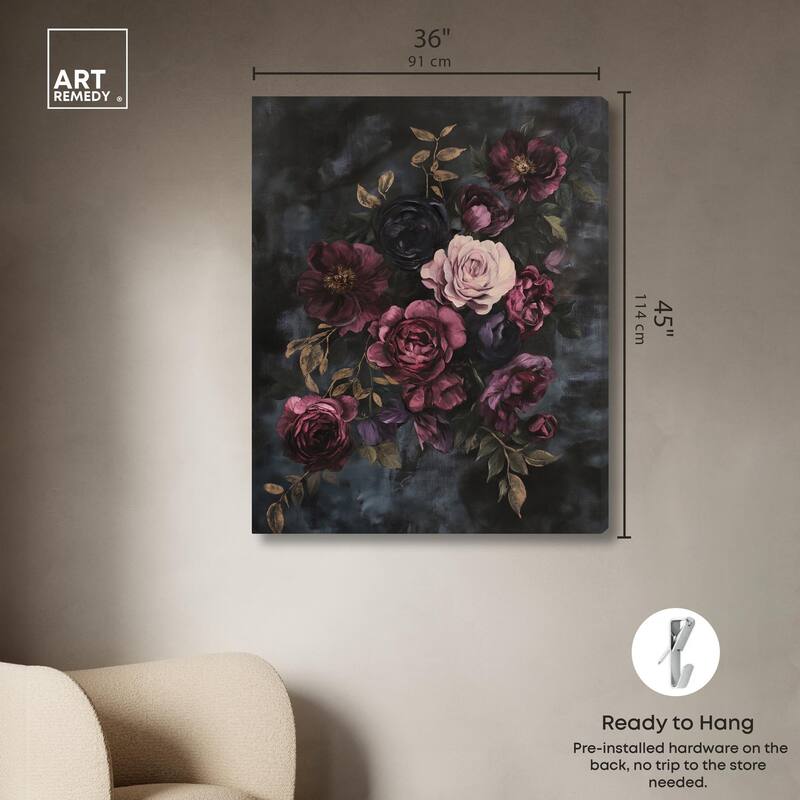 Vintage Dark Roses Canvas by Art Remedy, Gallery Wrapped