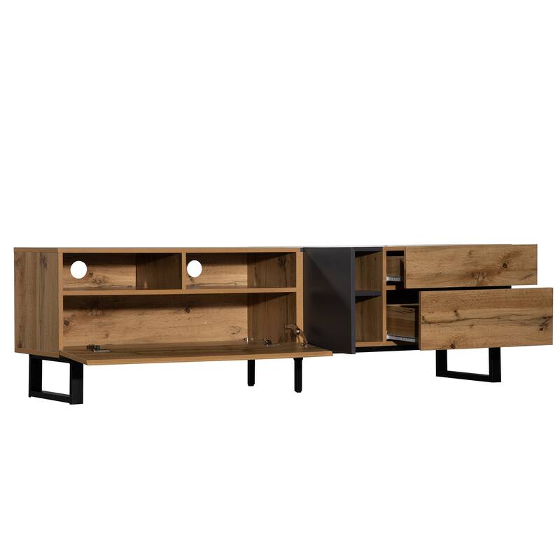 71" Media Console for 80" TVs, Minimalist Entertainment Center with Adjustable Shelf & Storage