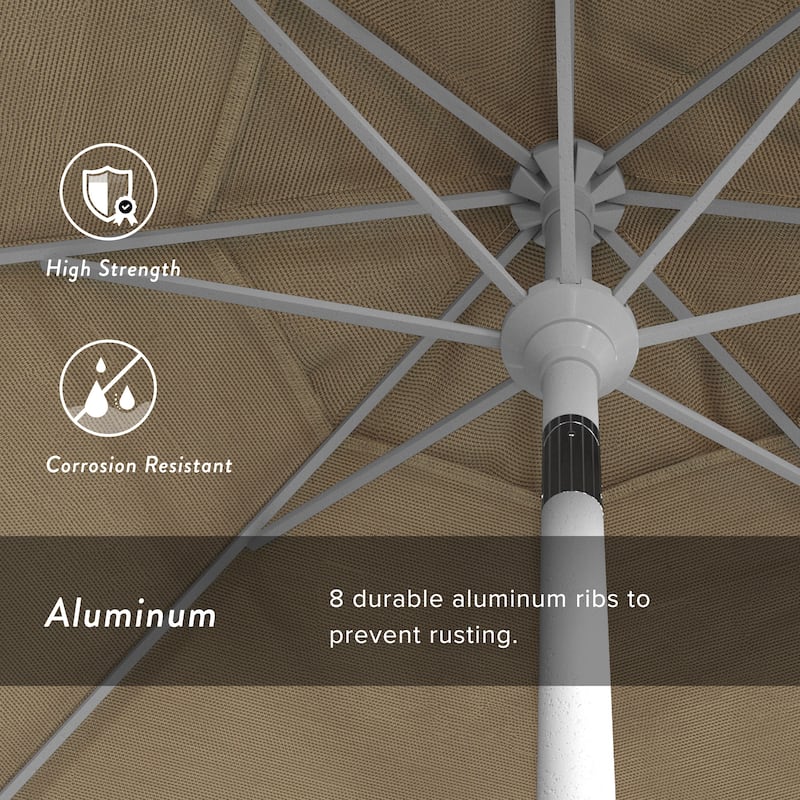 California Umbrella 7.5' Round Crank Lift Push Button Tilt White Aluminum Patio Umbrella with Olefin Royal Blue Fabric