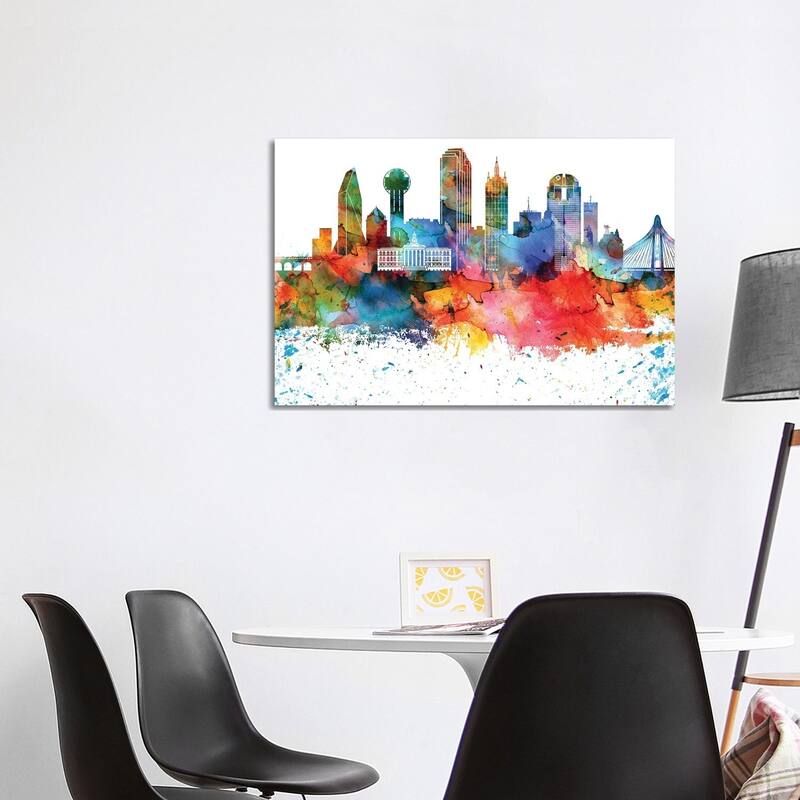 iCanvas "Dallas Colorful Watercolor Skyline" by WallDecorAddict Canvas Print - 26x40x1.5
