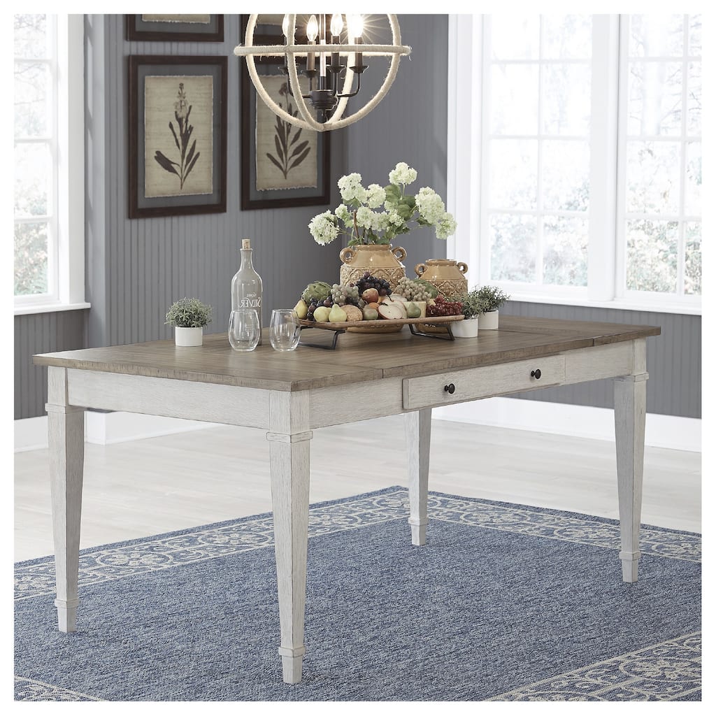 Skempton Casual Rectangular Dining Room Table with Storage, White/Light Brown