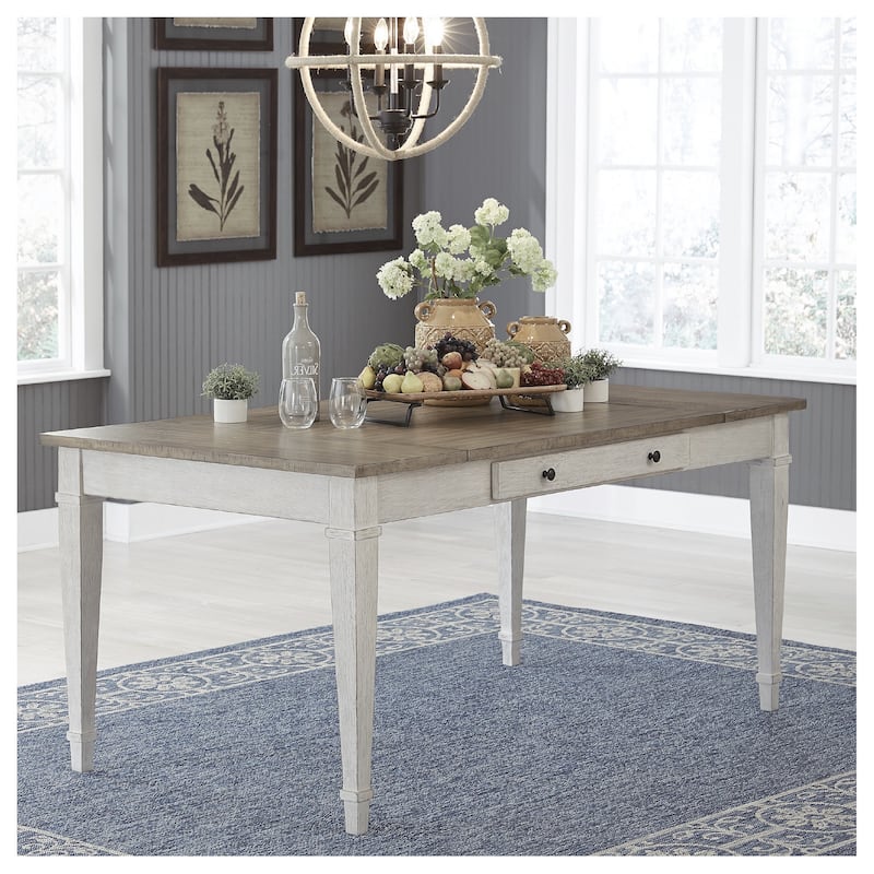 Skempton Casual Rectangular Dining Room Table with Storage, White/Light Brown