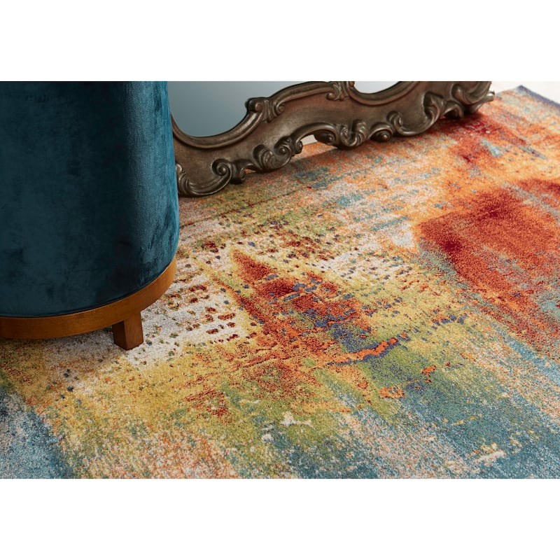 Domani Rustic Blues Distressed Sunset Area Rug