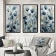 preview thumbnail 1 of 12, Designart "Blue Leaf Foliage And Flowers III" Floral Leaves Framed Wall Art Set Of 3 For Home Decor 38 in. wide x 20 in. high - 3 Panels - Black