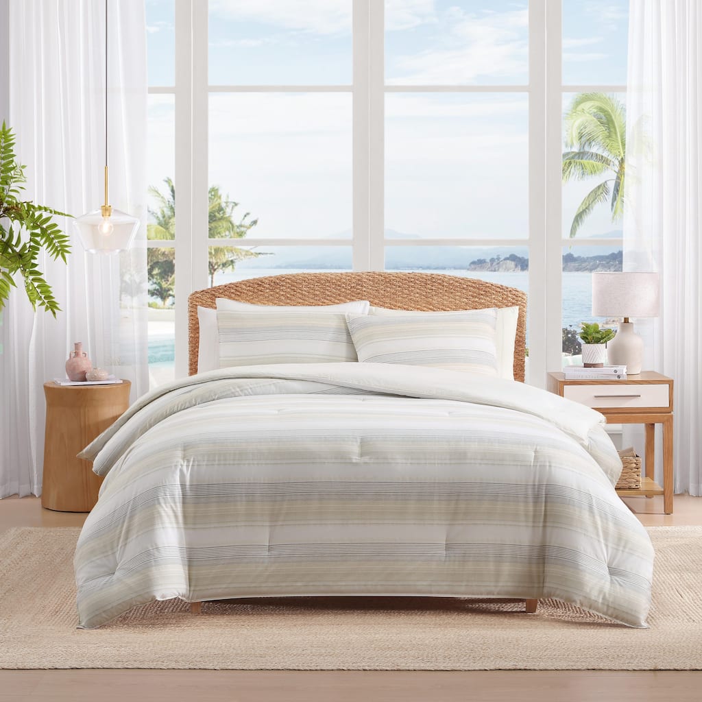 Tommy Bahama Canal Island Stripe Cotton Reversible Comforter (Grey, 3 Piece)
