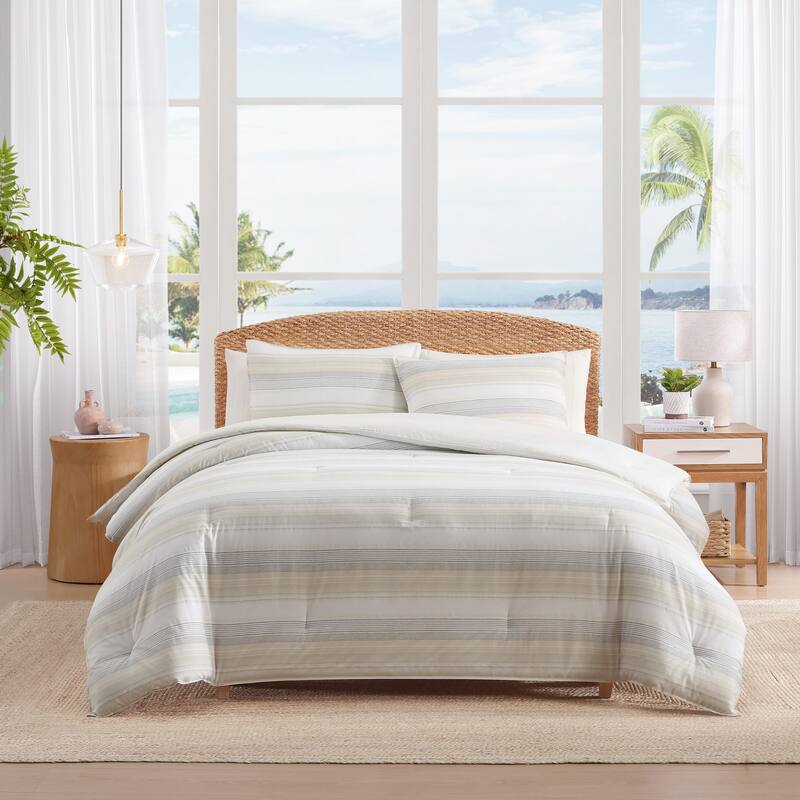 Tommy Bahama Canal Island Stripe Cotton Reversible Comforter (Grey, 3 Piece)