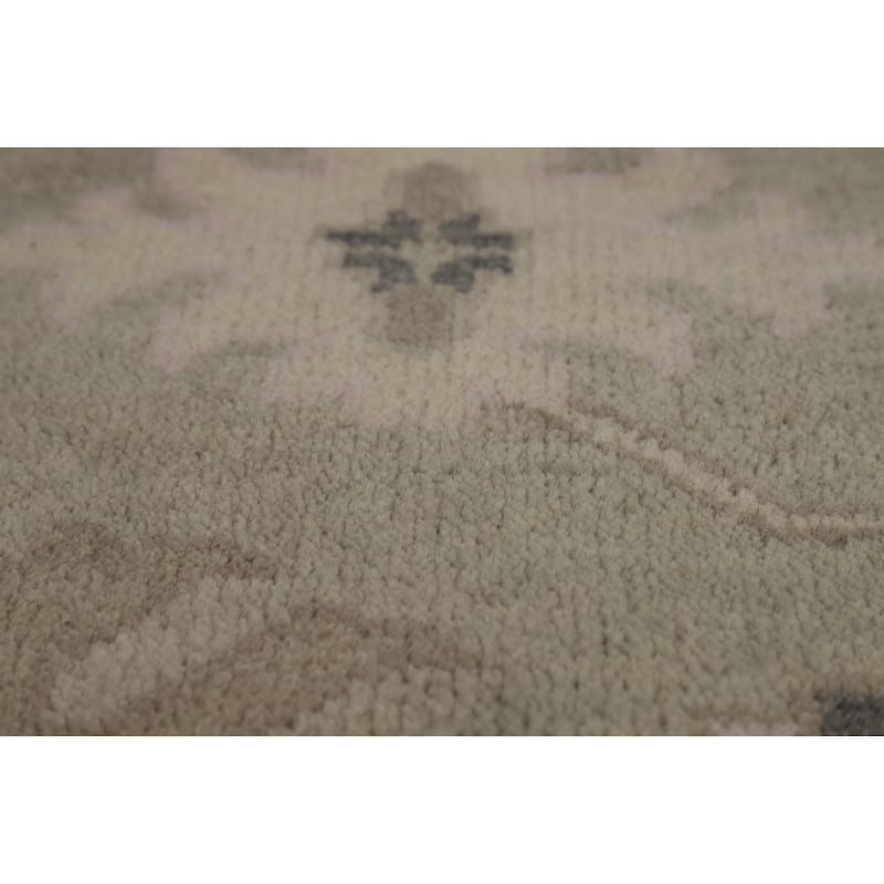 Transitional Oushak Indian Area Rug Handmade Green Wool Carpet - 9'0" x 12'0"