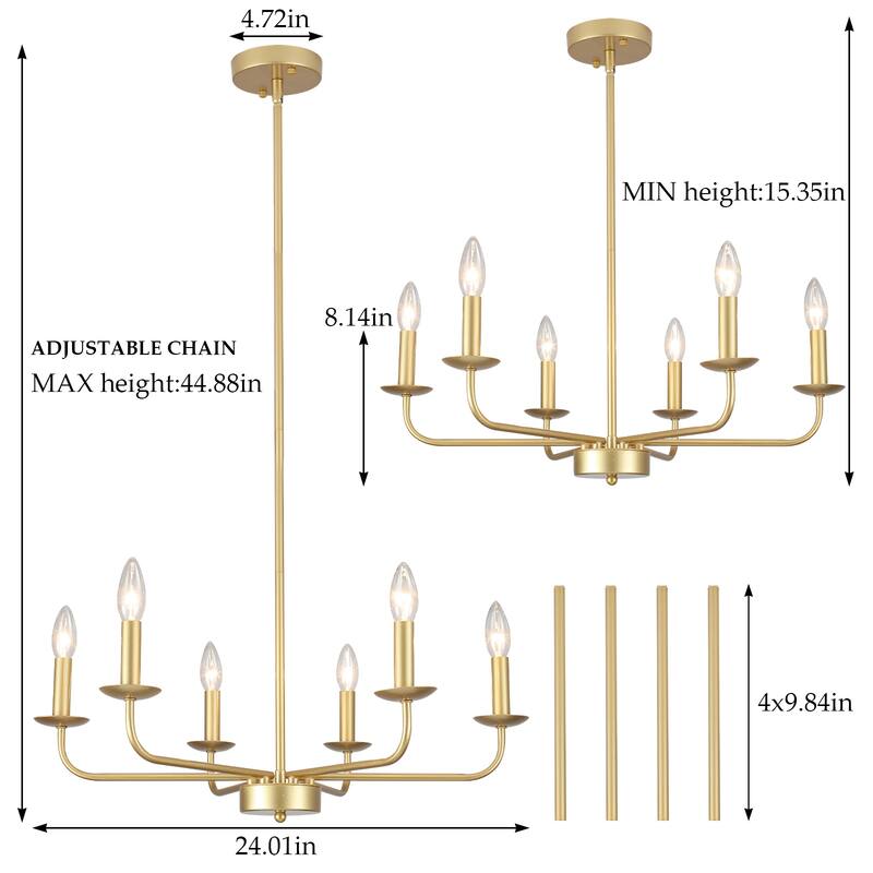 24.01 in. Modern Farmhouse Chandelier , 6-Light French Country Chandelier for Dining Room Living Room Bedroom Kitchen