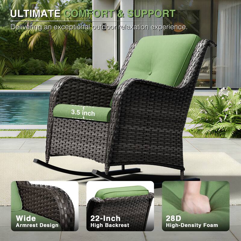 COZYWOR Patio Wicker Rocking Chair Set with Cushions
