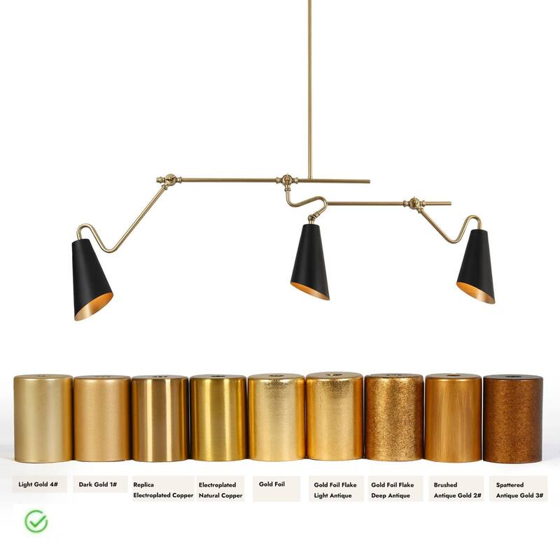 Modern 3-Light 49.5"L Black Gold Linear Chandelier Metal Industrial Island Lights for Dining Room - 49.5 "