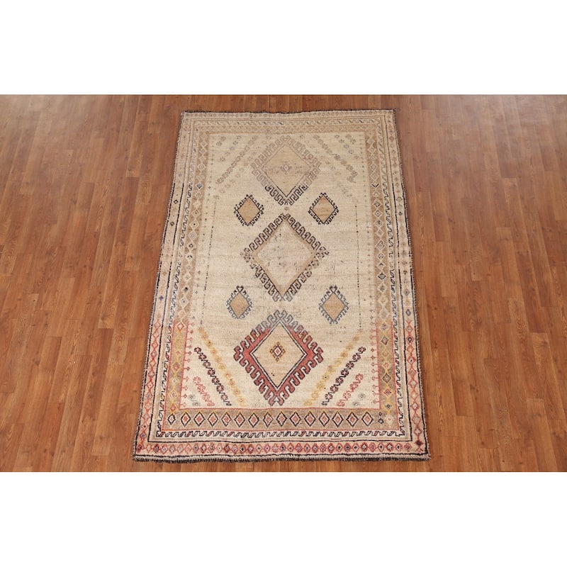 Geometric Gabbeh Persian Vintage Area Rug Hand-Knotted Wool Carpet - 4'7"x 7'3"