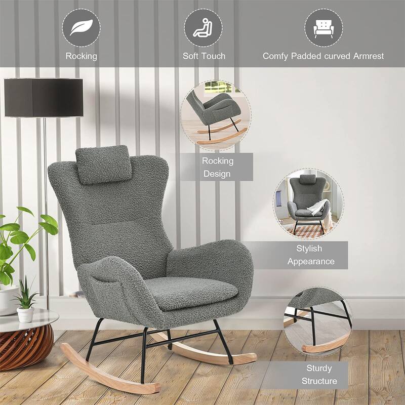 Teddy Upholstered Rocking Chair with Padded Seat, Backrest & Armrests - 26.38 "W* 34.25"D *36.22 "H