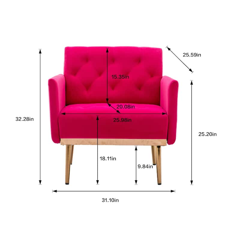 Velvet Upholstered Tufted Accent Chair With Golden feet