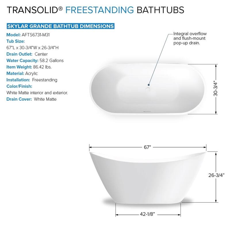 Transolid K-AFTS6731-M31 Skylar Grande 67" Free Standing Acrylic
