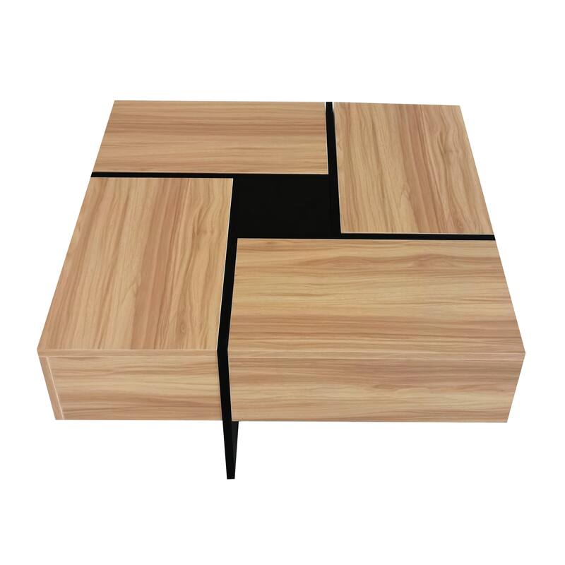 High-gloss Extendable Coffee Table with 4 Hidden Storage Compartments