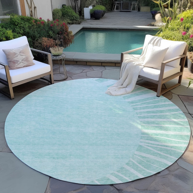 Machine Washable Indoor/ Outdoor ChantilleSunburst Modern Rug - Teal - 8' x 8'