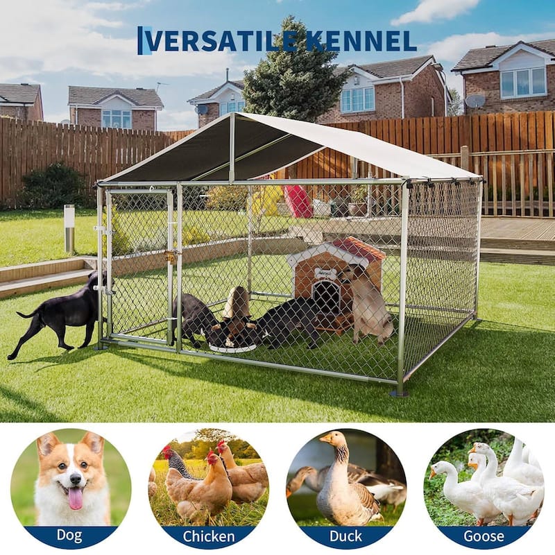 Heavy Duty Steel Outdoor Pet Dog Kennel with Roof for Yard, Boarding, Poultry, Farm