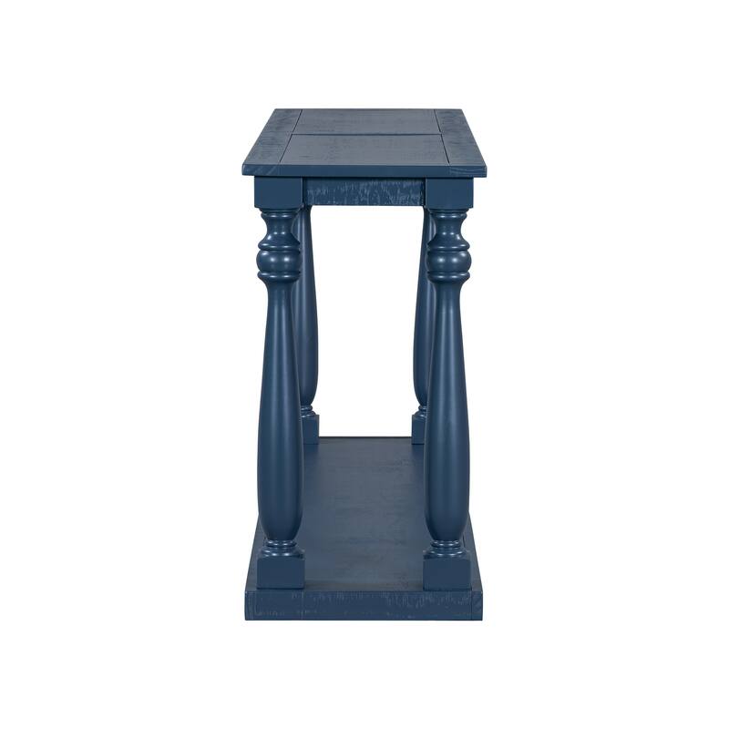 Vintage Wood Grain Console Table with Bottom Shelf and Vase Legs, 63" Narrow Long Entryway Table Living Room Side Table