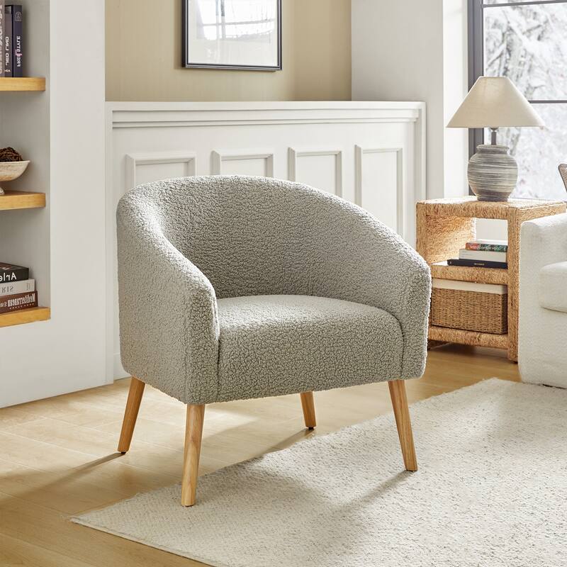 Sheila Modern 31"W Boucle Armchair with Solid Wood Legs by HULALA HOME