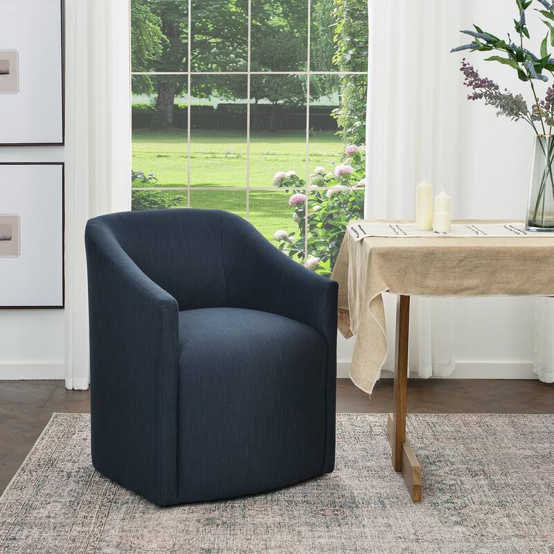 KINWELL 25" Performance Fabric Upholstered Rolling Dining Armchair