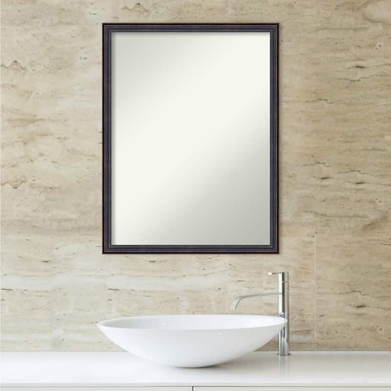 Non-Beveled Wood Bathroom Wall Mirror - Dark Bronze Scoop Frame - Dark Bronze Scoop